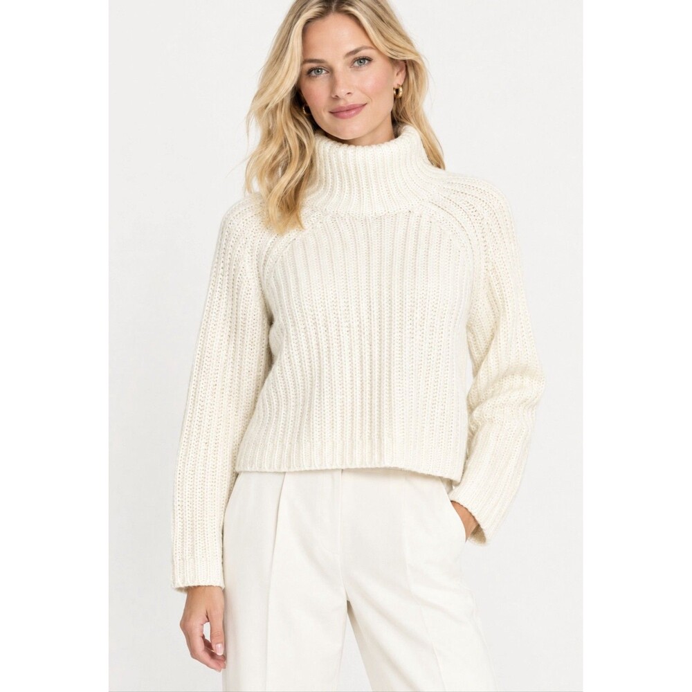 Kate Spade New York Cream Ribbed Turtleneck Sweater Crop Long Sleeve sz S wool